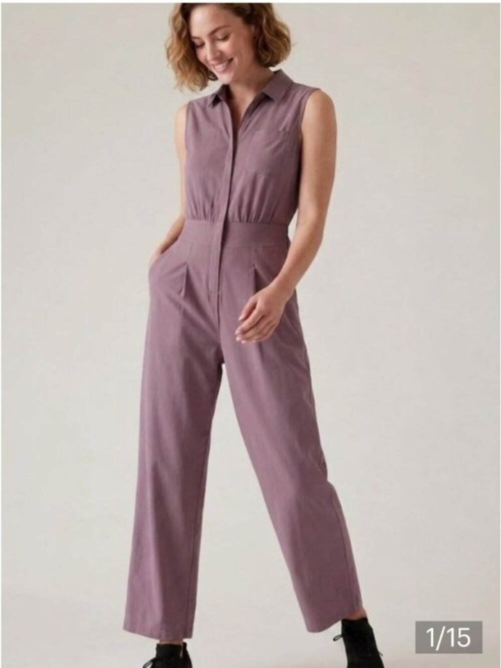 Athleta Women Dusty Purple Brooklyn Heights Wide Leg Jumpsuit size 8 Utility